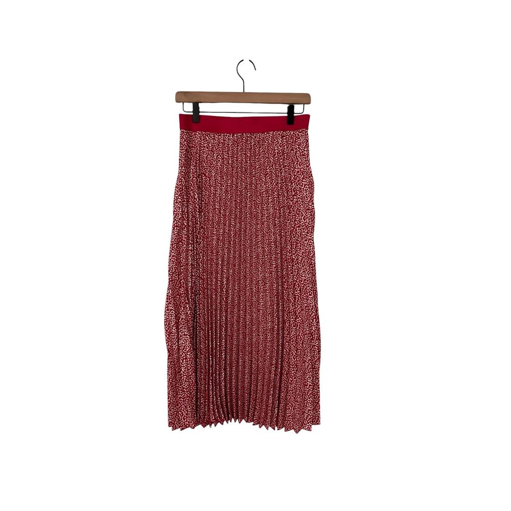 Vince Camuto Womens Elastic Waist Red White Pleated Midi Skirt Modest Size Small